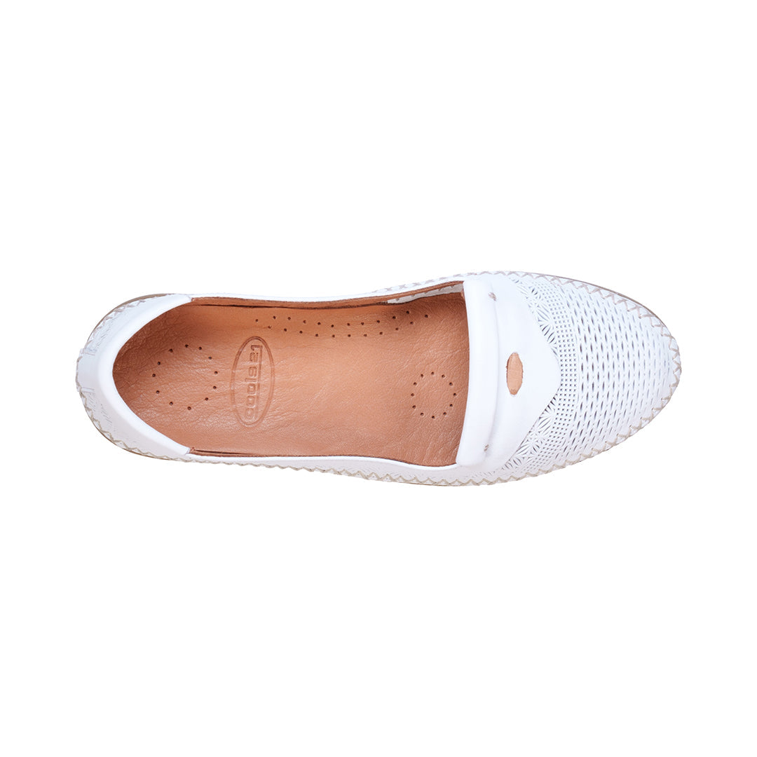 Ginger White Perforated Leather Flats - Glamourous Grace