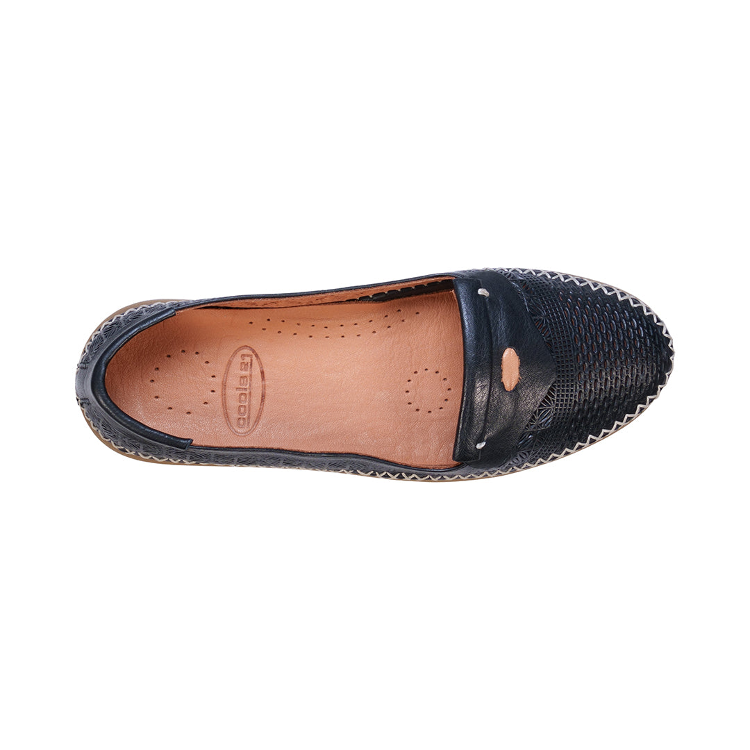 Ginger Black Perforated Leather Flats - Glamourous Grace