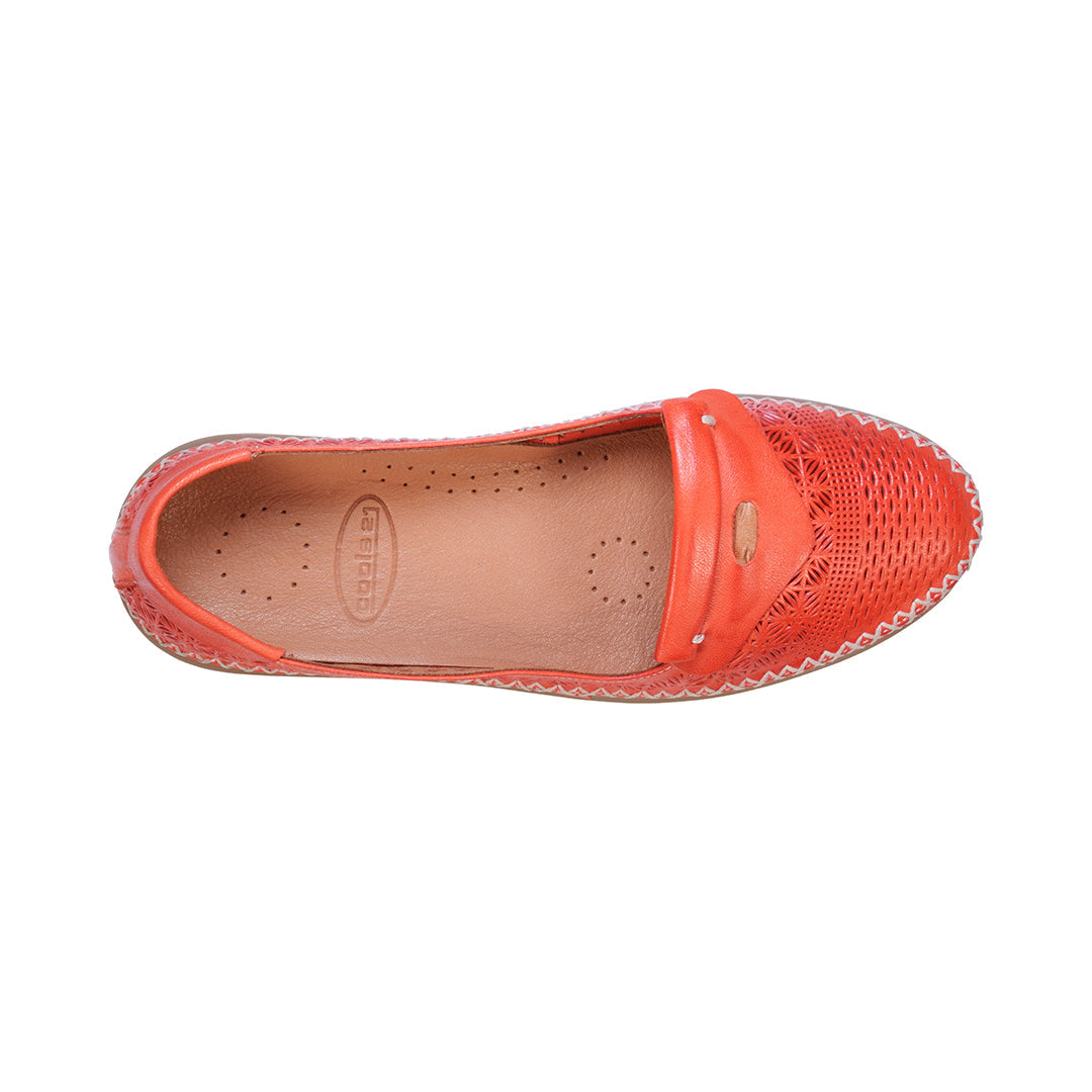 Ginger Red Perforated Leather Flats - Glamourous Grace