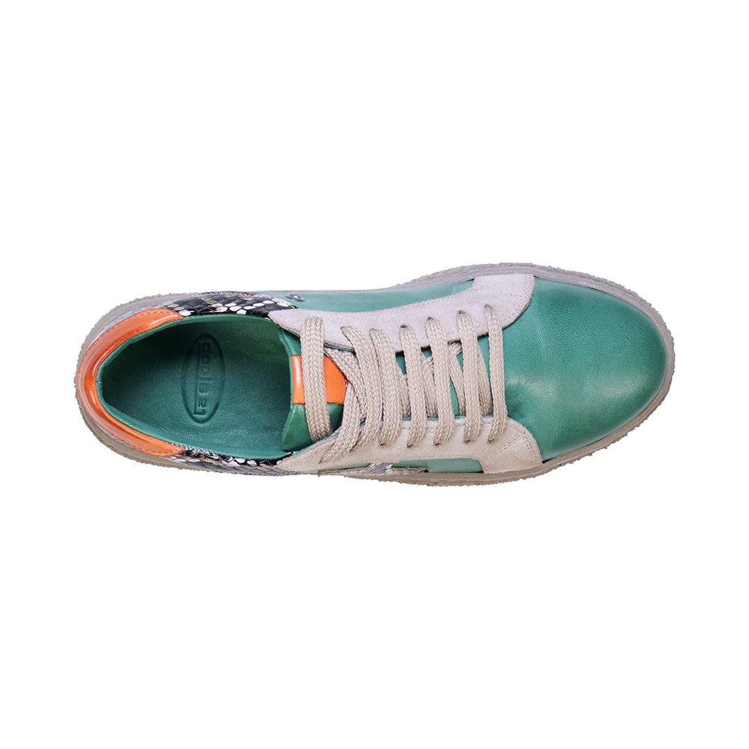 Charlee Green Snake Skin Two-Tone Star Motif Lace Up Sneakers - Glamourous Grace