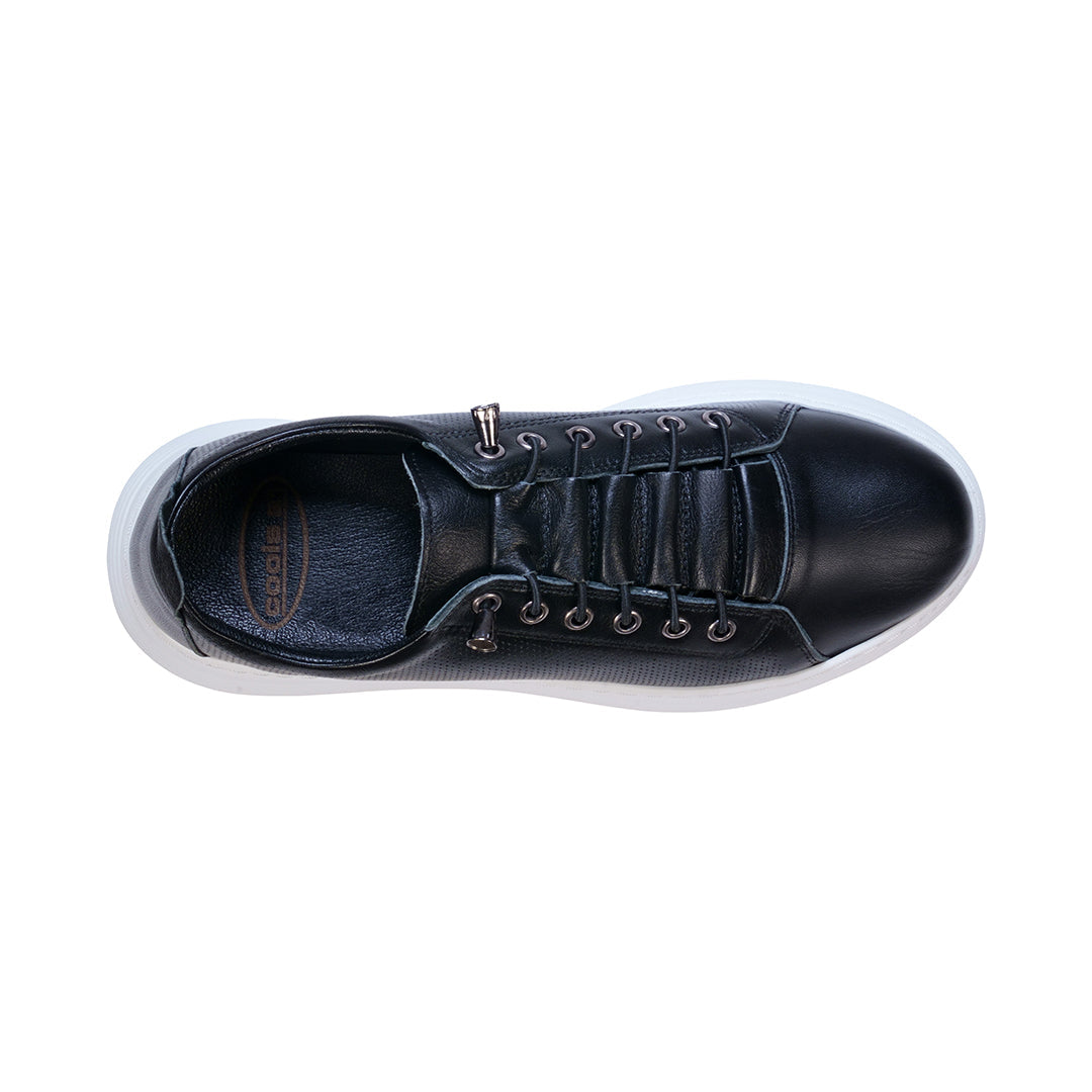 Graze Black Hidden Lace Perforated Platform Leather Sneakers - Glamourous Grace