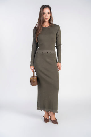 Scalloped Knit Top- Olive
