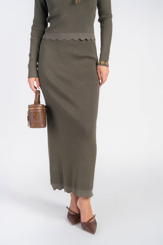 Scalloped Knit Skirt- Olive