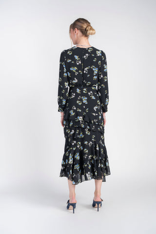Esme Dress- Bright Flowers on Black Chiffon