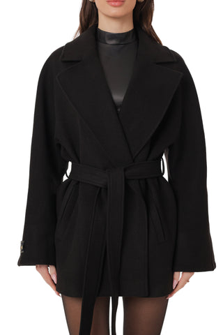 Astoria Midi Cashmere Wool Blend Coat in Black