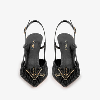 The Luna Black Leather Slingback Women Sandal - Glamourous Grace
