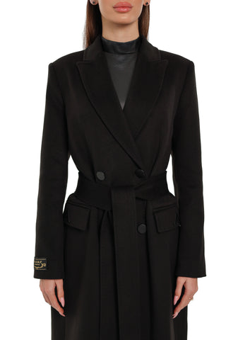 Alaska Longline Cashmere Wool Blend Coat in Black