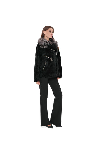 Bari Genuine Astrakhan Silver Fox Trim Coat
