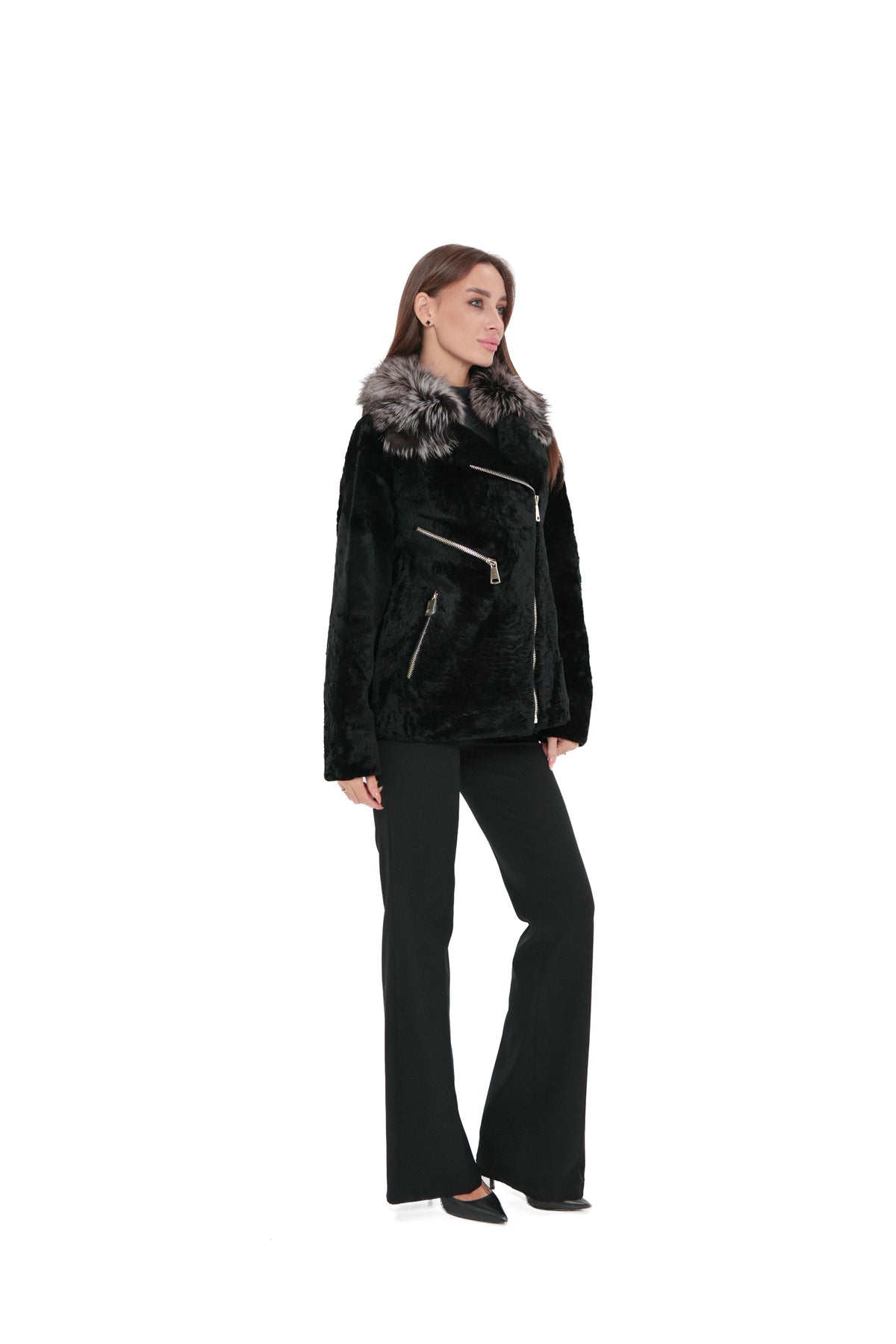 Bari Genuine Astrakhan Silver Fox Trim Coat