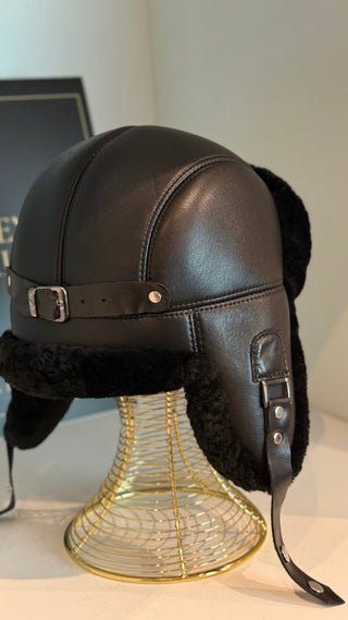Genuine Leather Shearling Hat Unisex