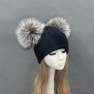 Two Fur Poms Hat Adult | Kids