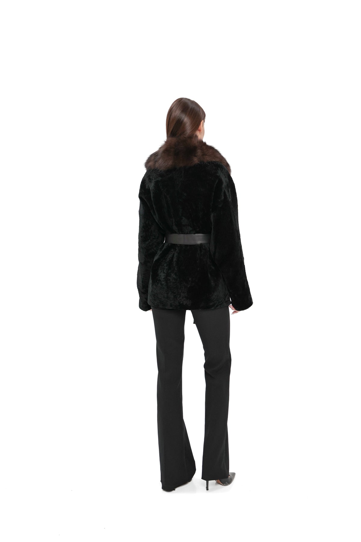 Modena Genuine Astrakhan Polar Fox Trim Coat
