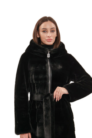 Faux Mink Effect Fur Hooded Coat