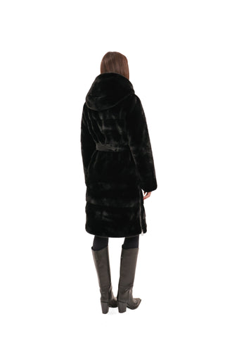 Faux Mink Effect Fur Hooded Coat