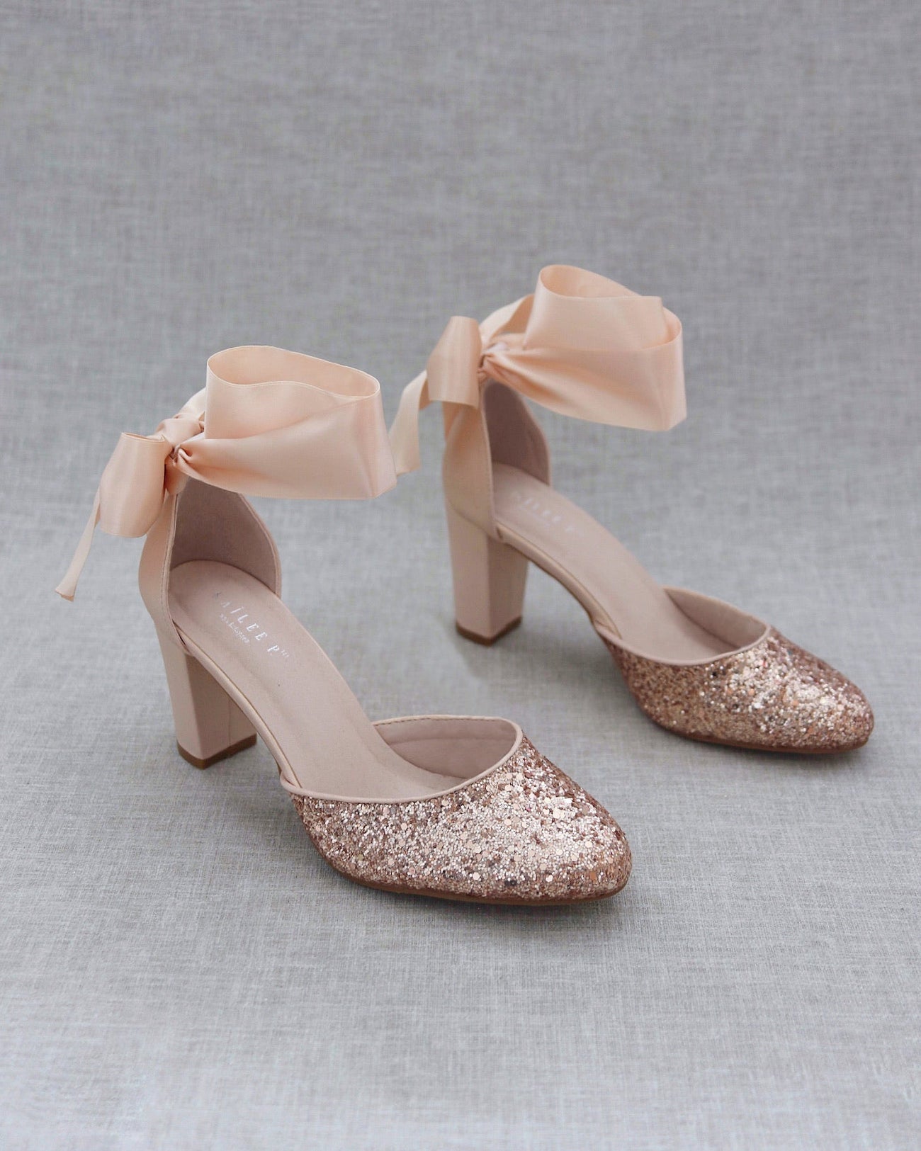 Rock Glitter Block Heel with Blush Wrapped Satin Tie - Glamourous Grace