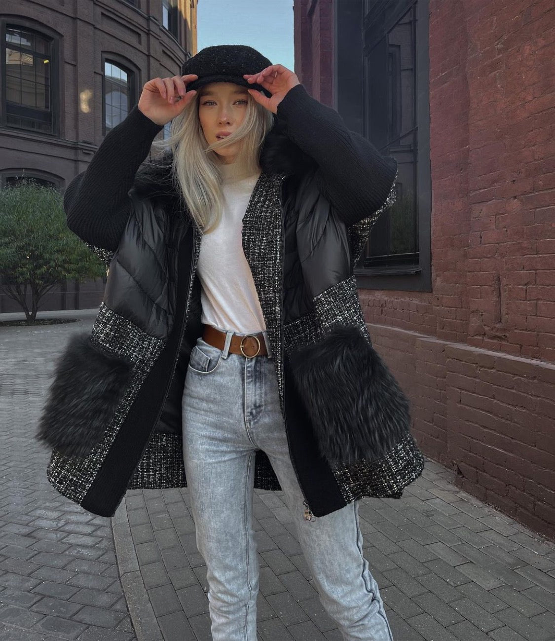 Lame Genuine Fox Fur Down Coat