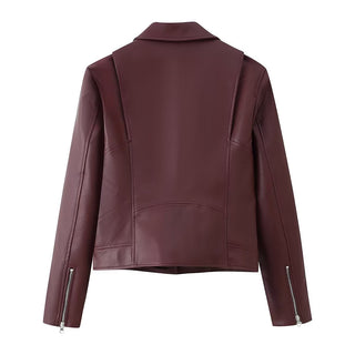 Women's Burgundy Faux Leather Moto Jacket BYMANYC ® New York CONTEMPORARY VIBRANT MODERN FASHION - New Collection