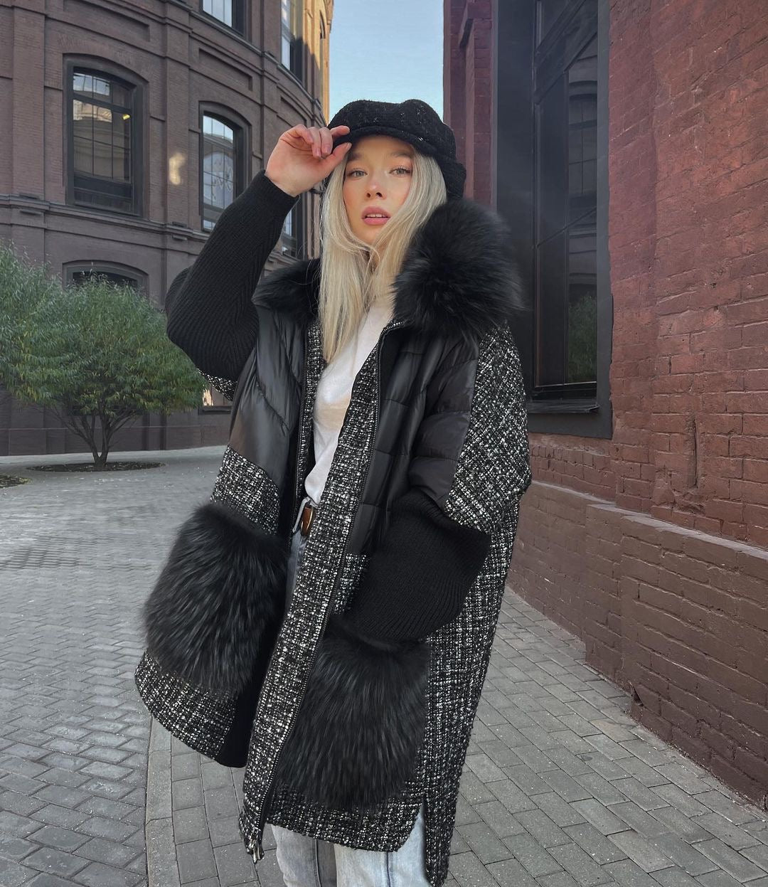 Lame Genuine Fox Fur Down Coat