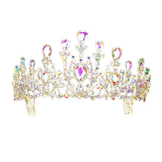 Crystal Teardrop Detail Bubble Stone Pave Marquise Tiara