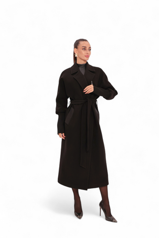 Miru Cashmere Wool Blend Overcoat in Black