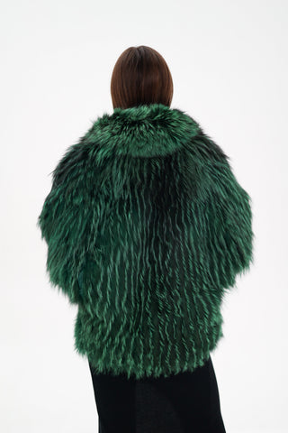 Reversible Genuine Silver Fox  Down Fill Coat in Emerald
