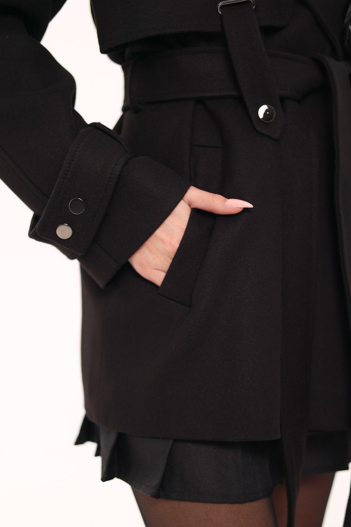 Karina Midi Cashmere Wool Blend Coat In Black