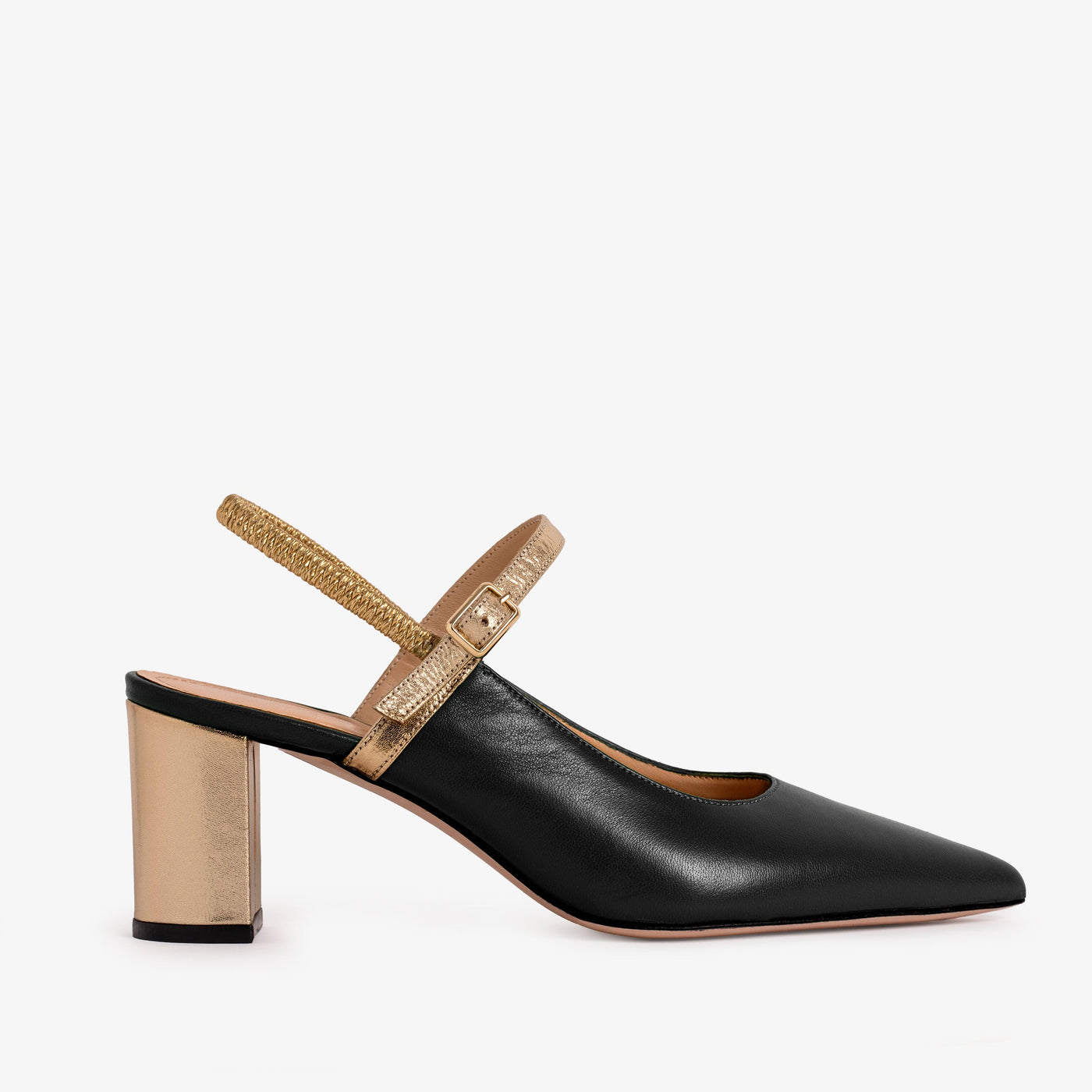 The Pompei Black Leather Slingback Women Sandal - Glamourous Grace