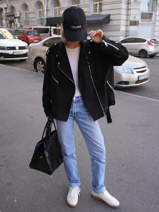 Dakota Eco Suede Aviator Jacket in Black