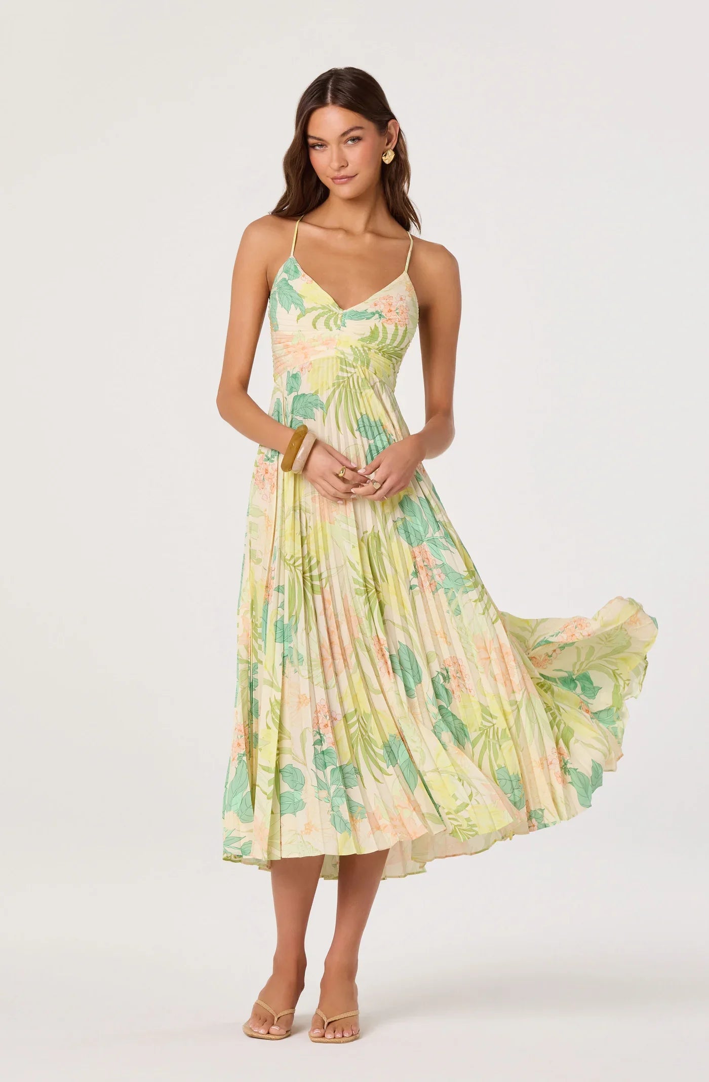 Blythe Green Peach Tropical Dress - Glamourous Grace