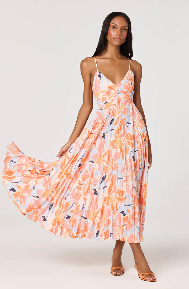 Blythe Orange Blue Floral Dress - Glamourous Grace