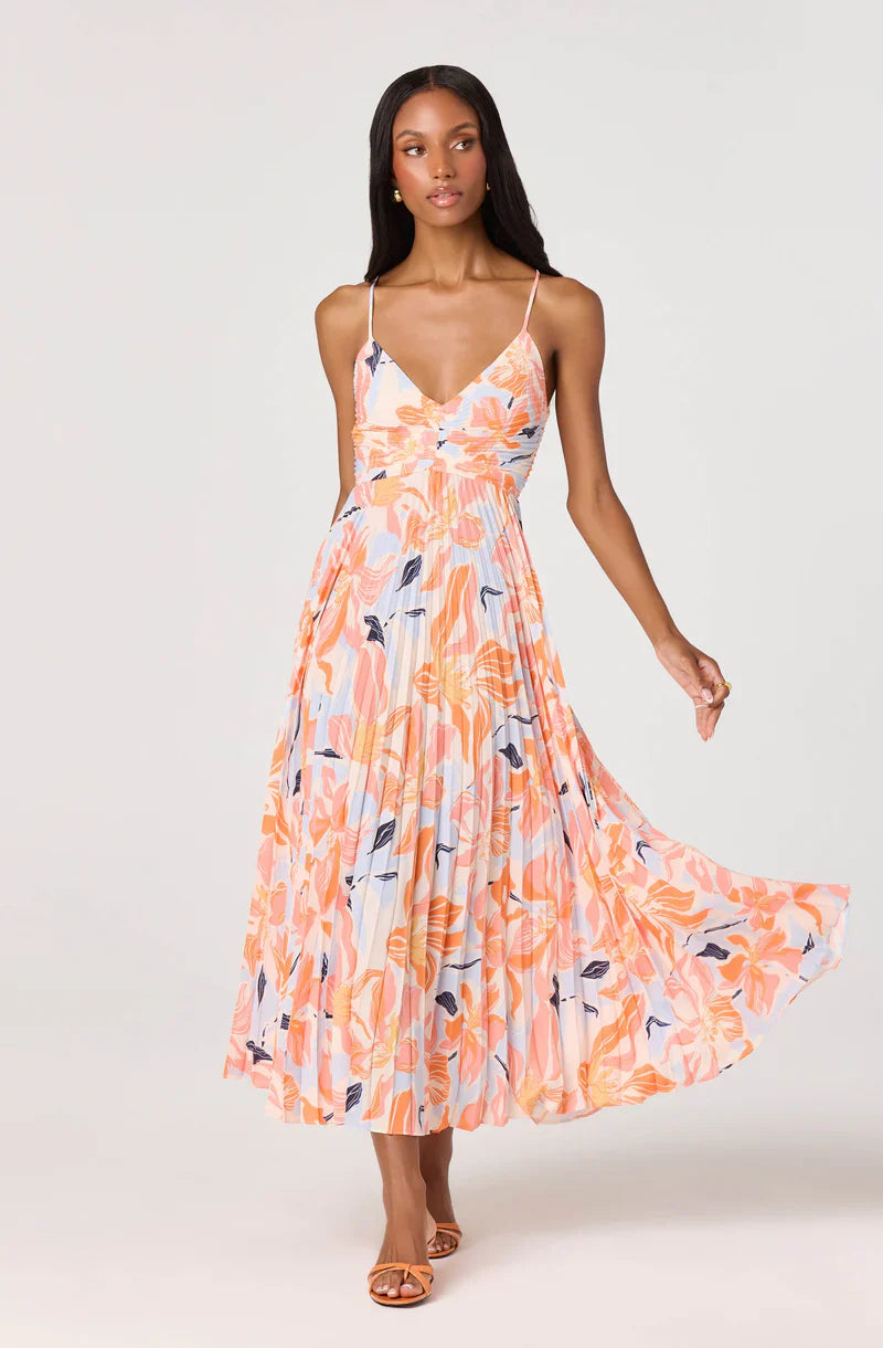 Blythe Orange Blue Floral Dress - Glamourous Grace