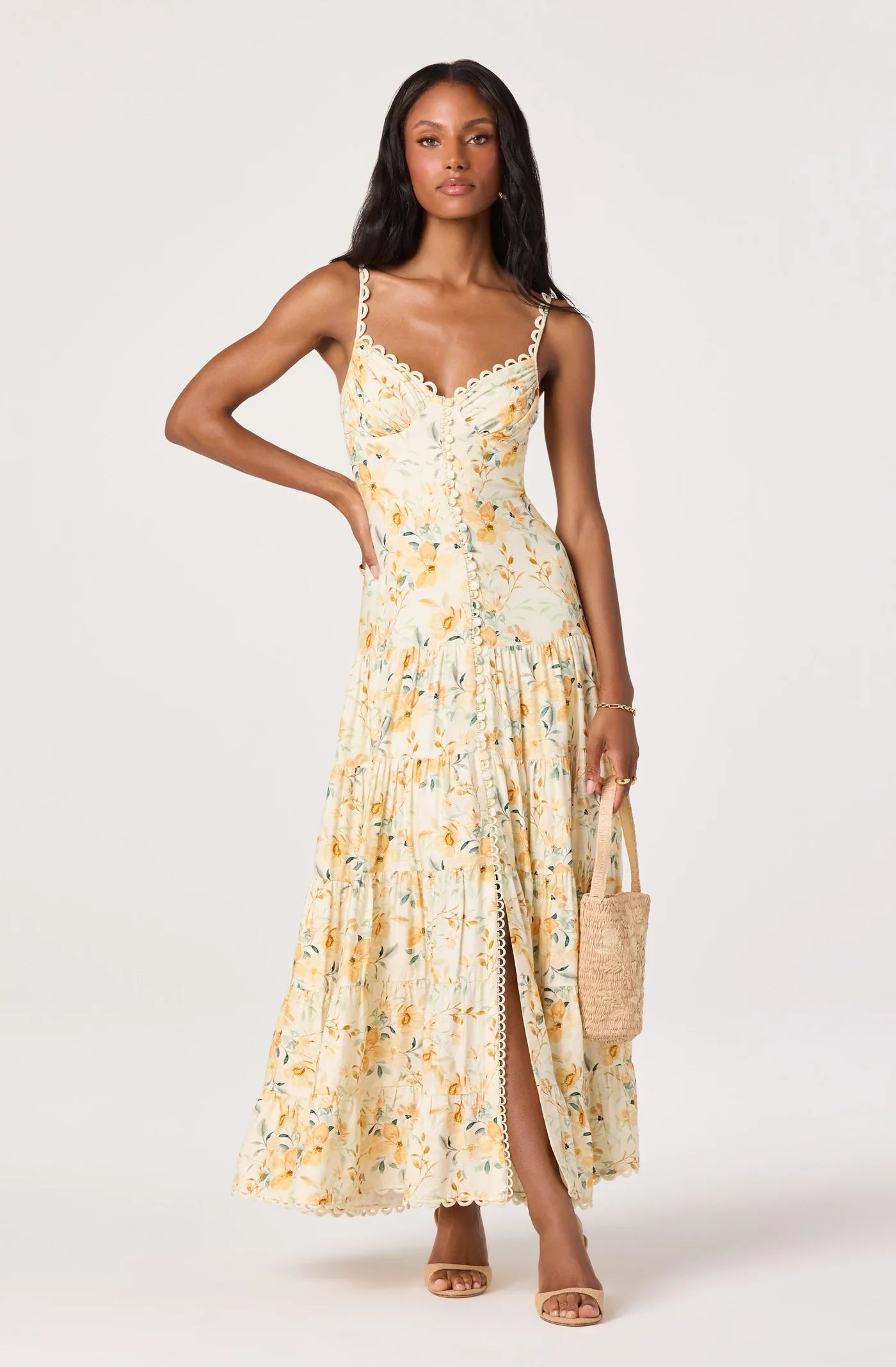 Tazia Yellow Cream Floral Dress