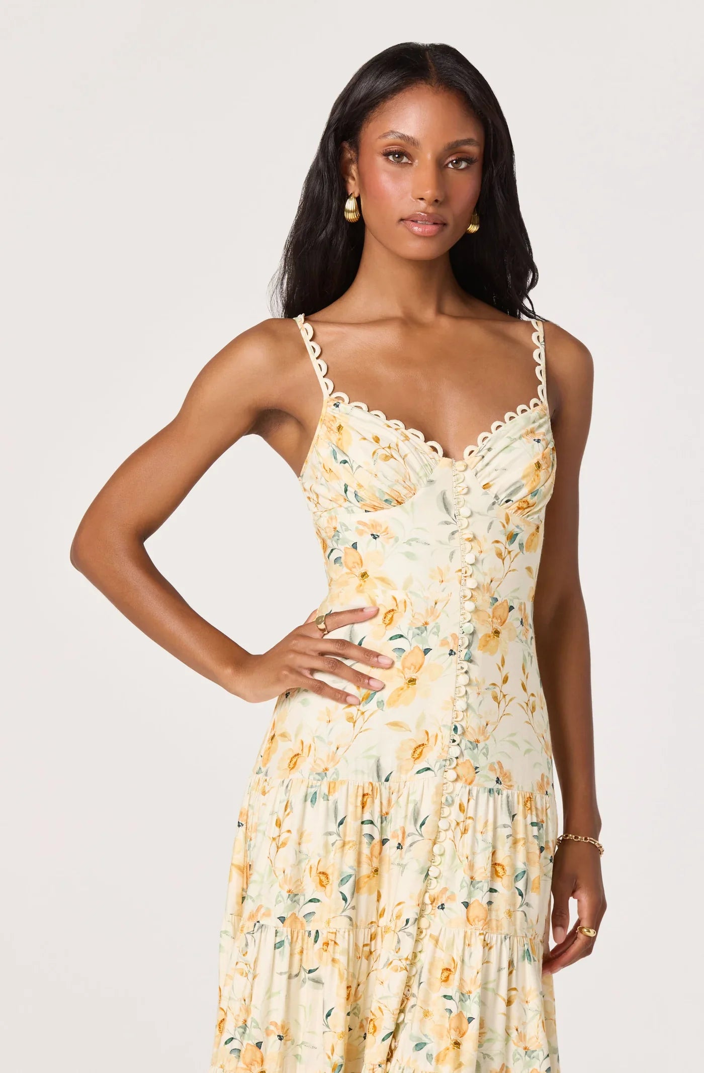 Tazia Yellow Cream Floral Dress