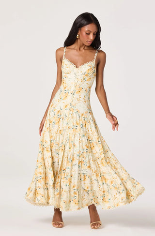 Tazia Yellow Cream Floral Dress
