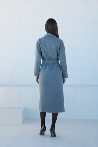 Logan Leather Trim Cashmere Blend Overcoat in Grey