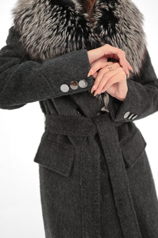 Genuine Silver Fox Cashmere Blend Coat