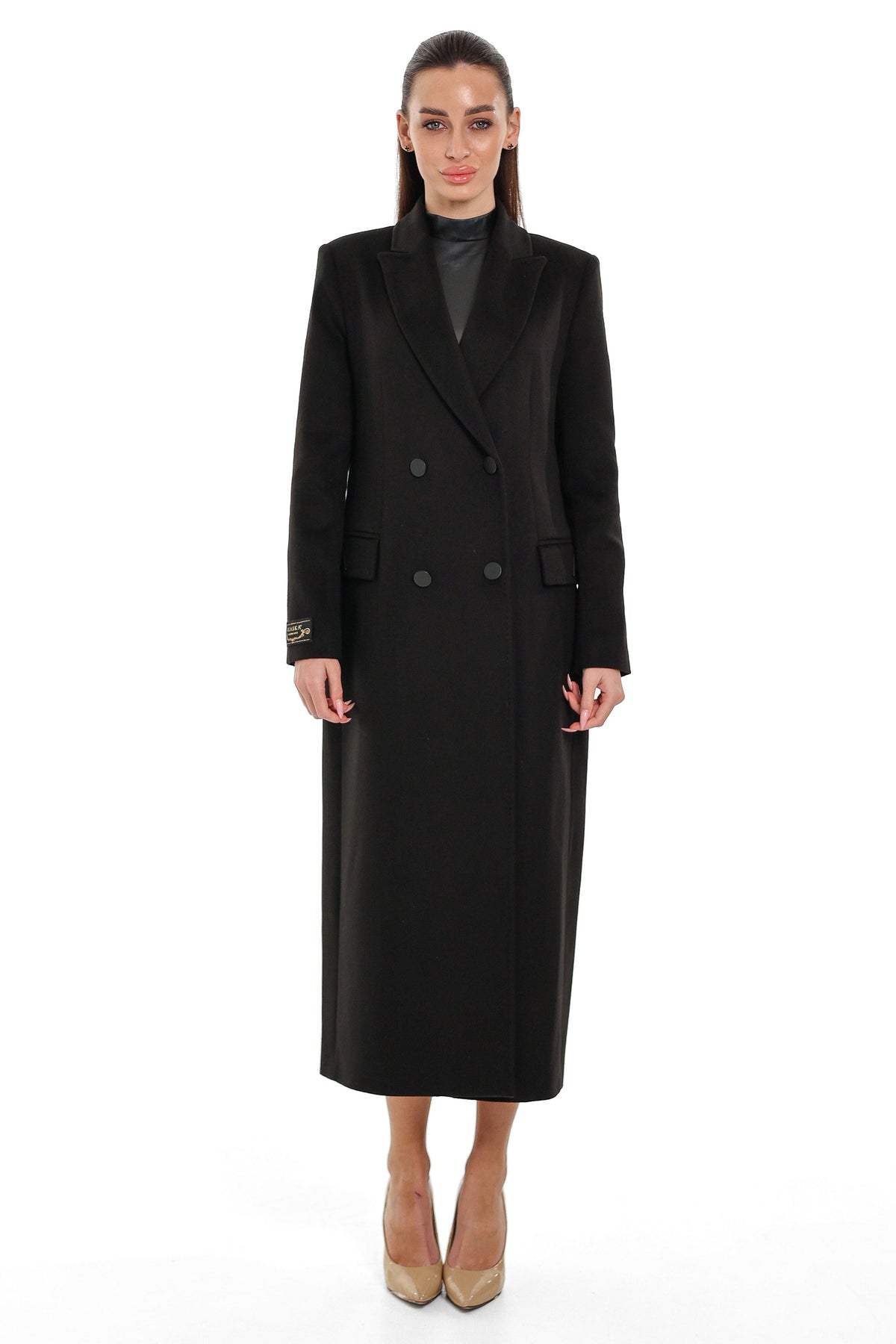 Alaska Longline Cashmere Wool Blend Coat in Black