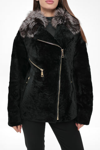 Bari Genuine Astrakhan Silver Fox Trim Coat