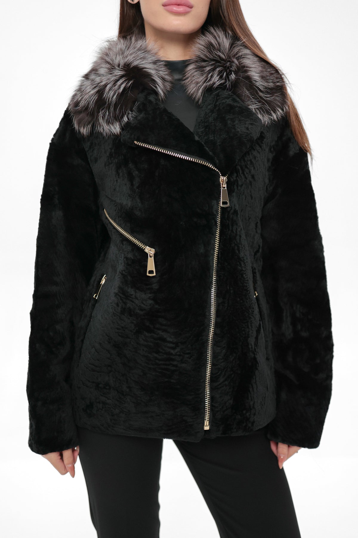 Bari Genuine Astrakhan Silver Fox Trim Coat