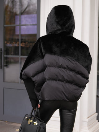 Serena Eco-Fur Down Fill Coat in Black