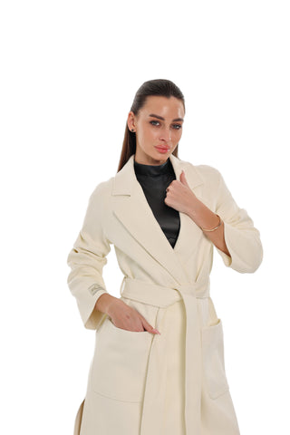 Estelle Classic Cashmere Wool Blend Overcoat in Ivory