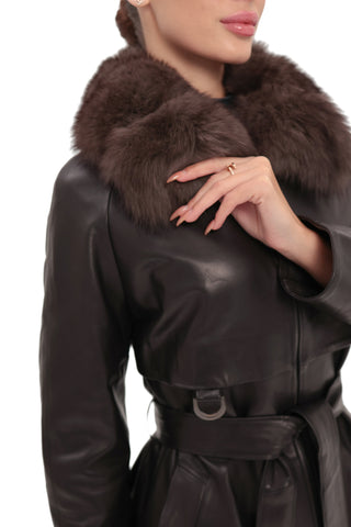 Genuine Leather Polar Fox Trim Coat