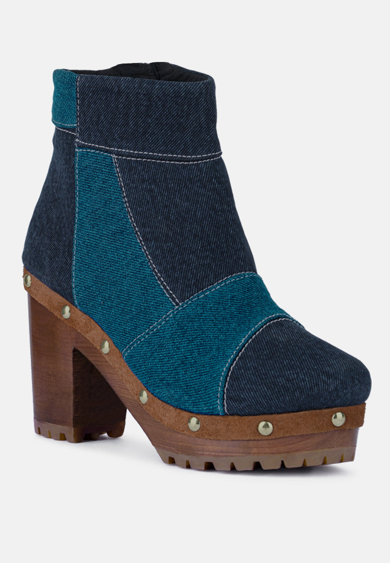 Aguar Blue Denim Patchwork Ankle Boots - Glamourous Grace
