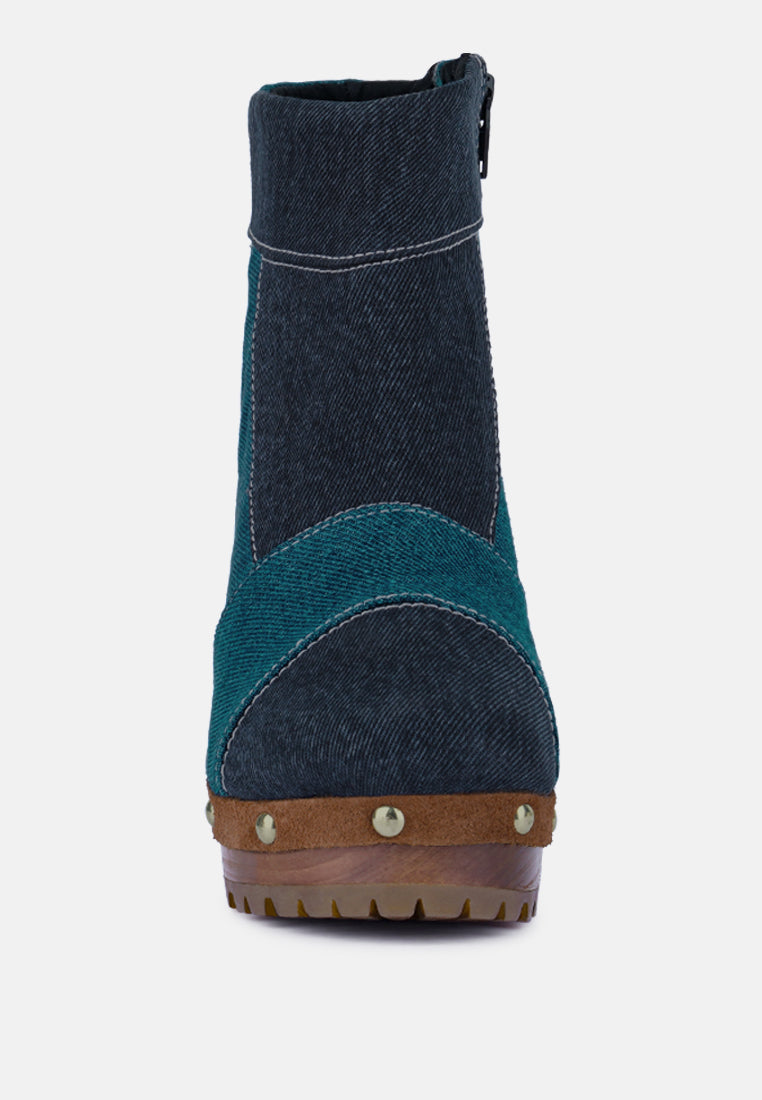 Aguar Blue Denim Patchwork Ankle Boots - Glamourous Grace