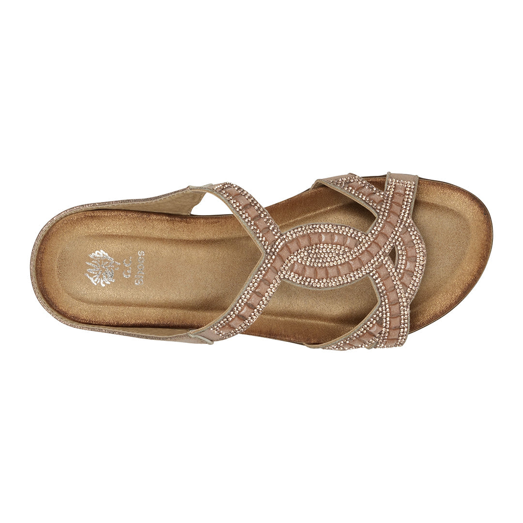 Alora Rose Embellished Slide Flat Sandals - Glamourous Grace