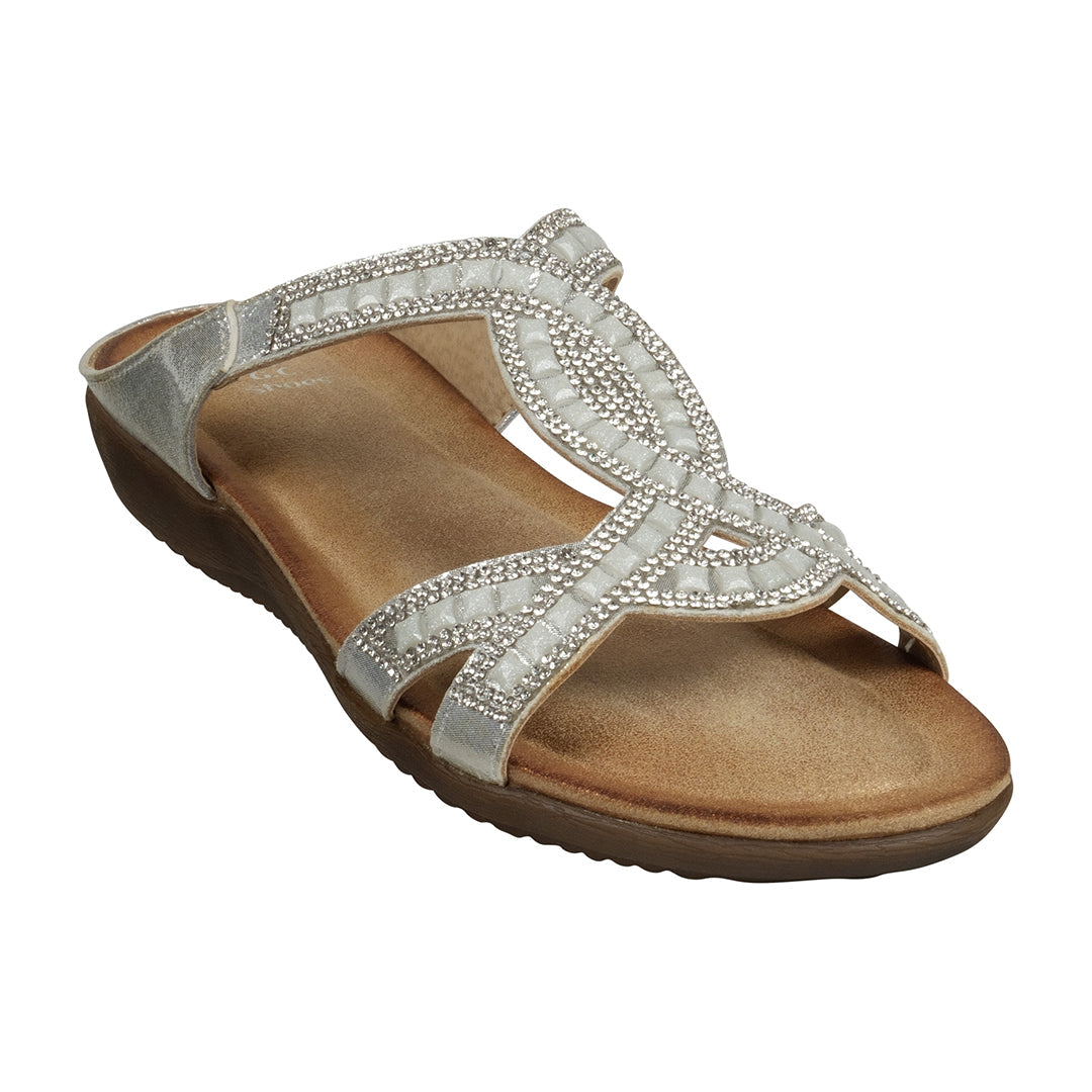 Alora Silver Embellished Slide Flat Sandals - Glamourous Grace