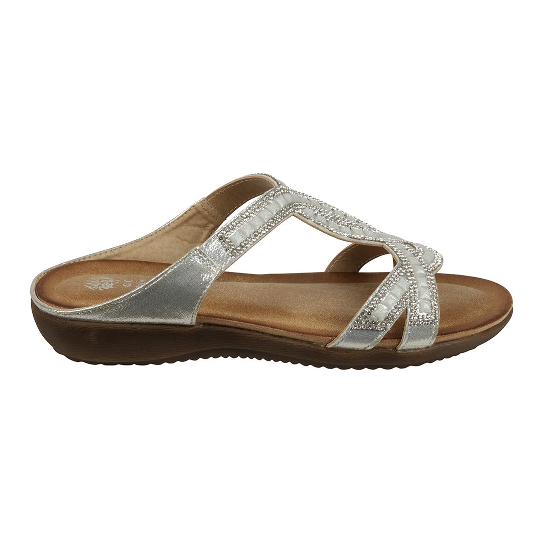 Alora Silver Embellished Slide Flat Sandals - Glamourous Grace