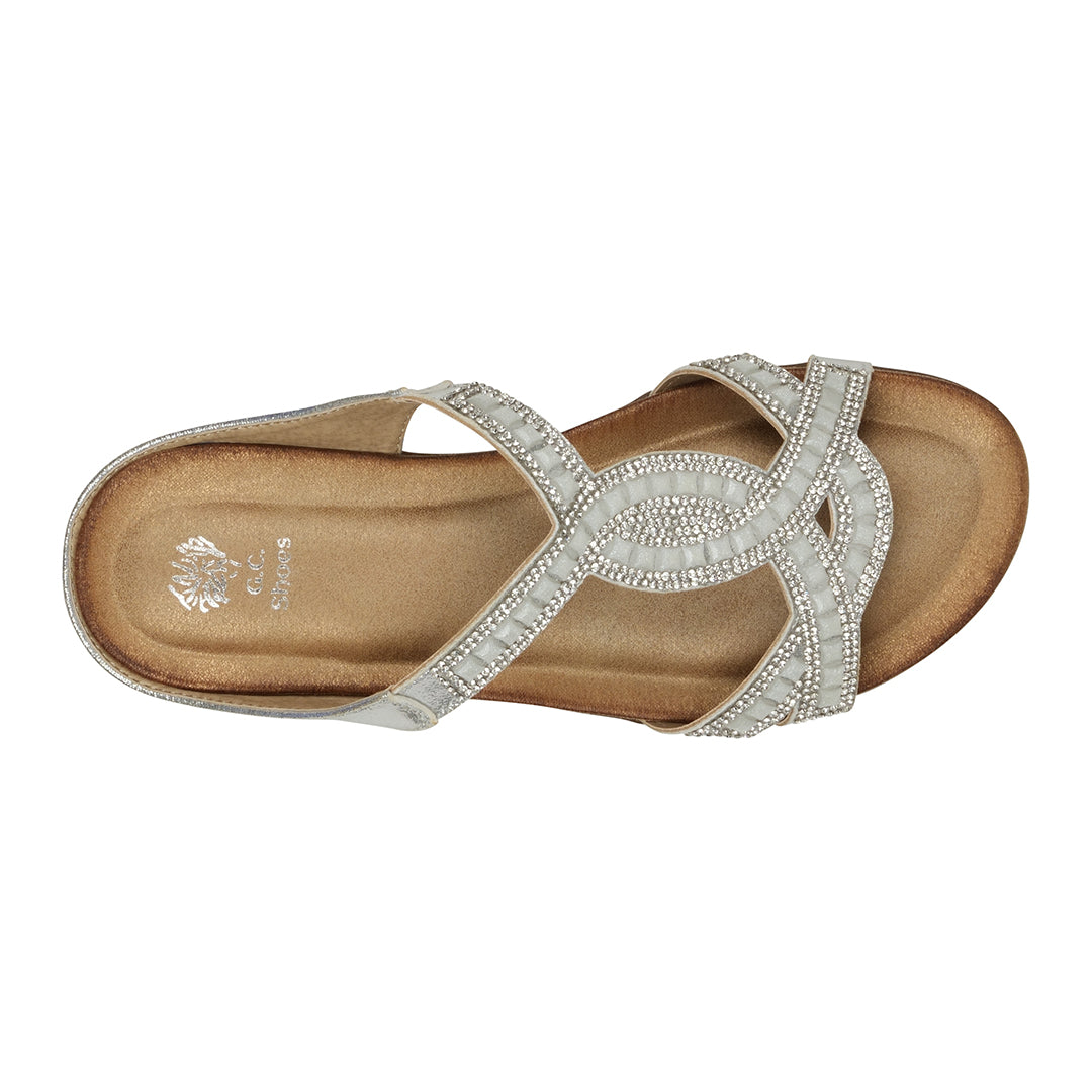 Alora Silver Embellished Slide Flat Sandals - Glamourous Grace