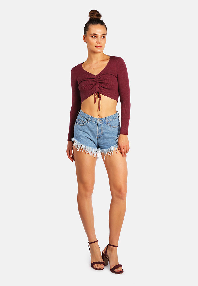 Destroyed Hem Rhinestone Patch Denim Shorts - Glamourous Grace