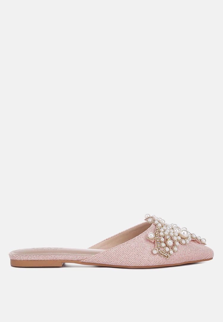 Astre Pearl Embellished Shimmer Mules